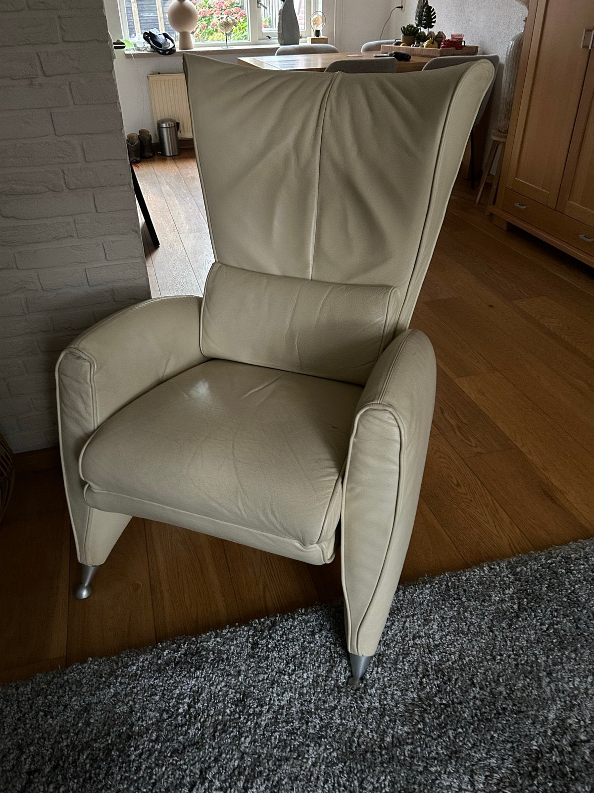 Foto 2 van Leren relaxfauteuil - Crème