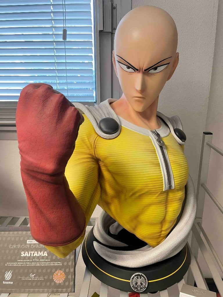 One Punch Man Saitama Life-Size Bust 1:1 Tsume, Ophalen of Verzenden, Zo goed als nieuw, Fantasy