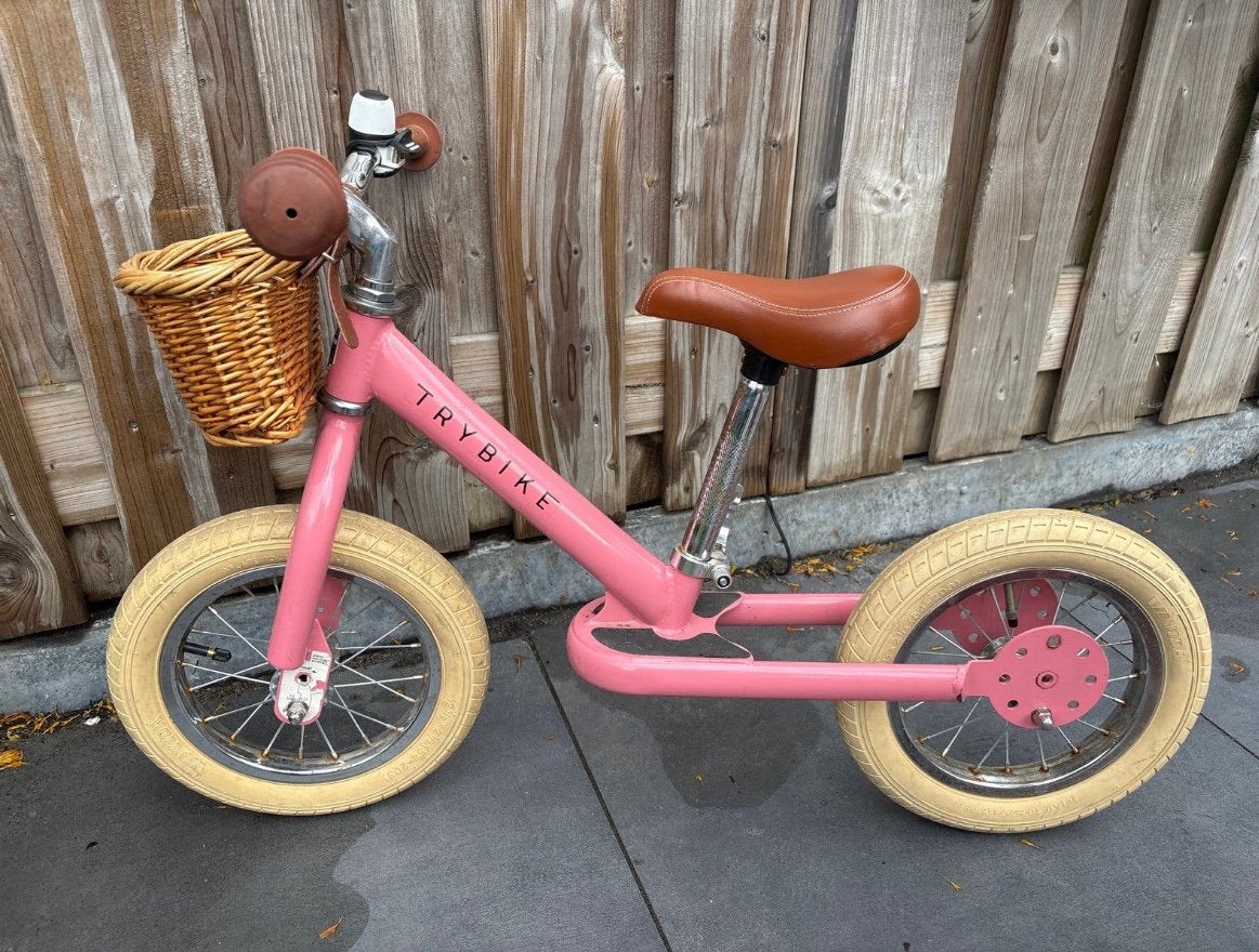 Trybike loopfiets roze met mandje - Gebruikt maar goed, Ophalen, Gebruikt, Minder dan 16 inch
