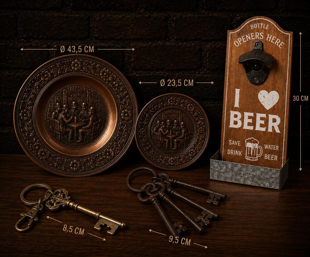 Mancave decoratie set – bier opener, koper & sleutels, Metaal, Industrieel, Decoratieobject, Ophalen of Verzenden