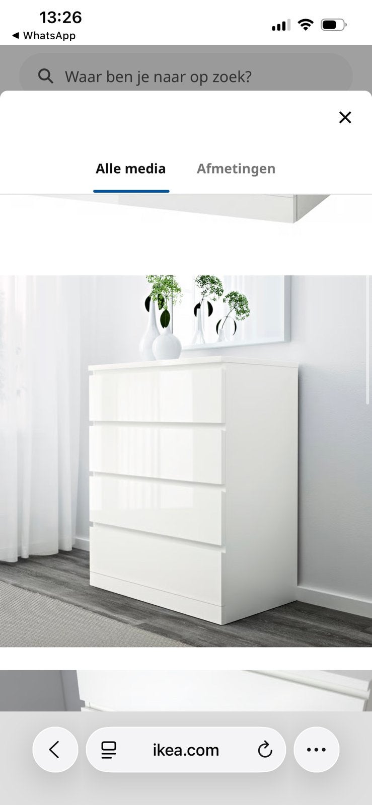 Malm IKEA ladekast wit hoogglans 2x, Ophalen, 50 tot 100 cm, Zo goed als nieuw, Minder dan 100 cm