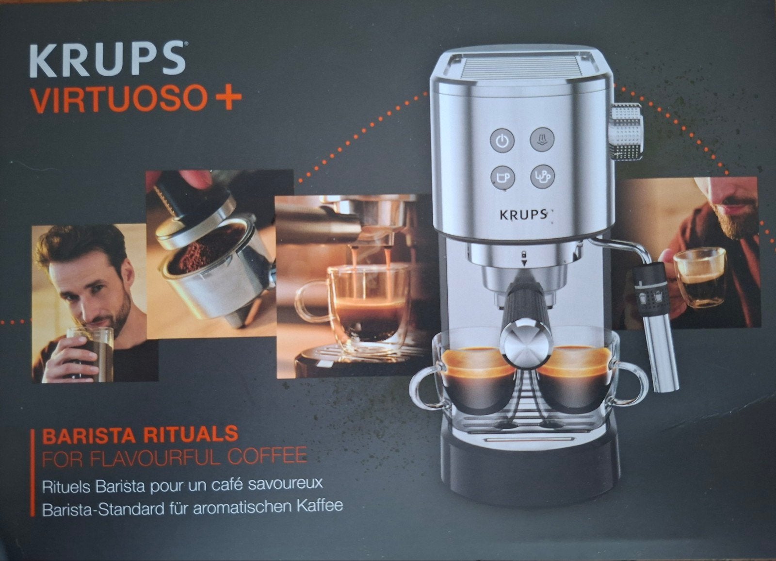 Krups Virtuoso+ Espressomachine -  nieuw, Stoompijpje, Espresso apparaat, 10 kopjes of meer, Gemalen koffie