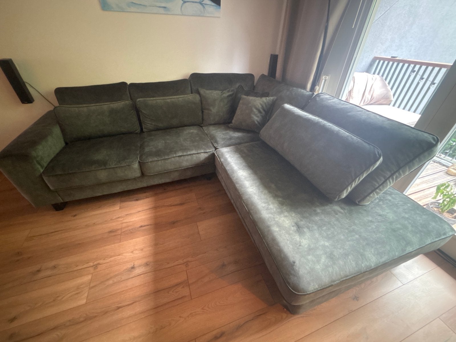 IN PRIJS VERLAAGD: Luxe Groene Velvet Hoekbank - Nieuw, Huis en Inrichting, Ophalen, 250 tot 300 cm, Hoekbank, Driepersoons