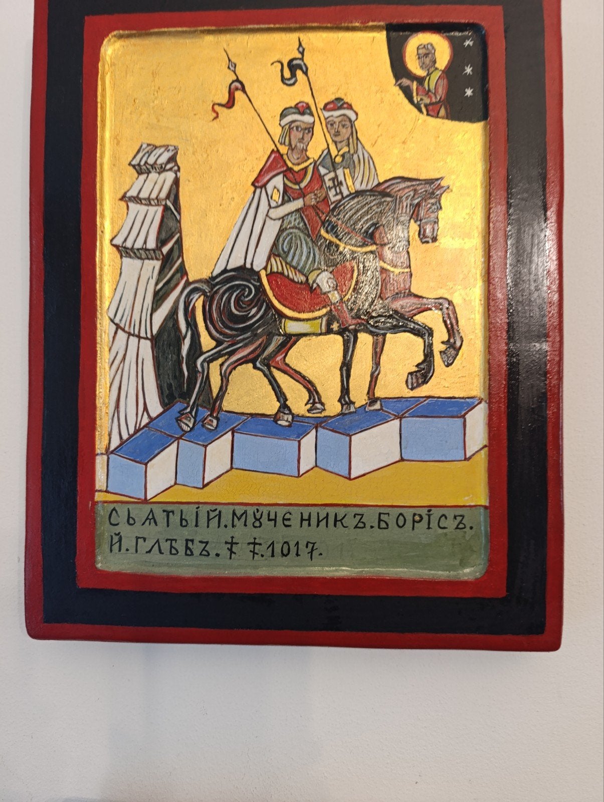Handgeschilderd Orthodox Icoon - Heilige Boris en Gleb, Ophalen of Verzenden