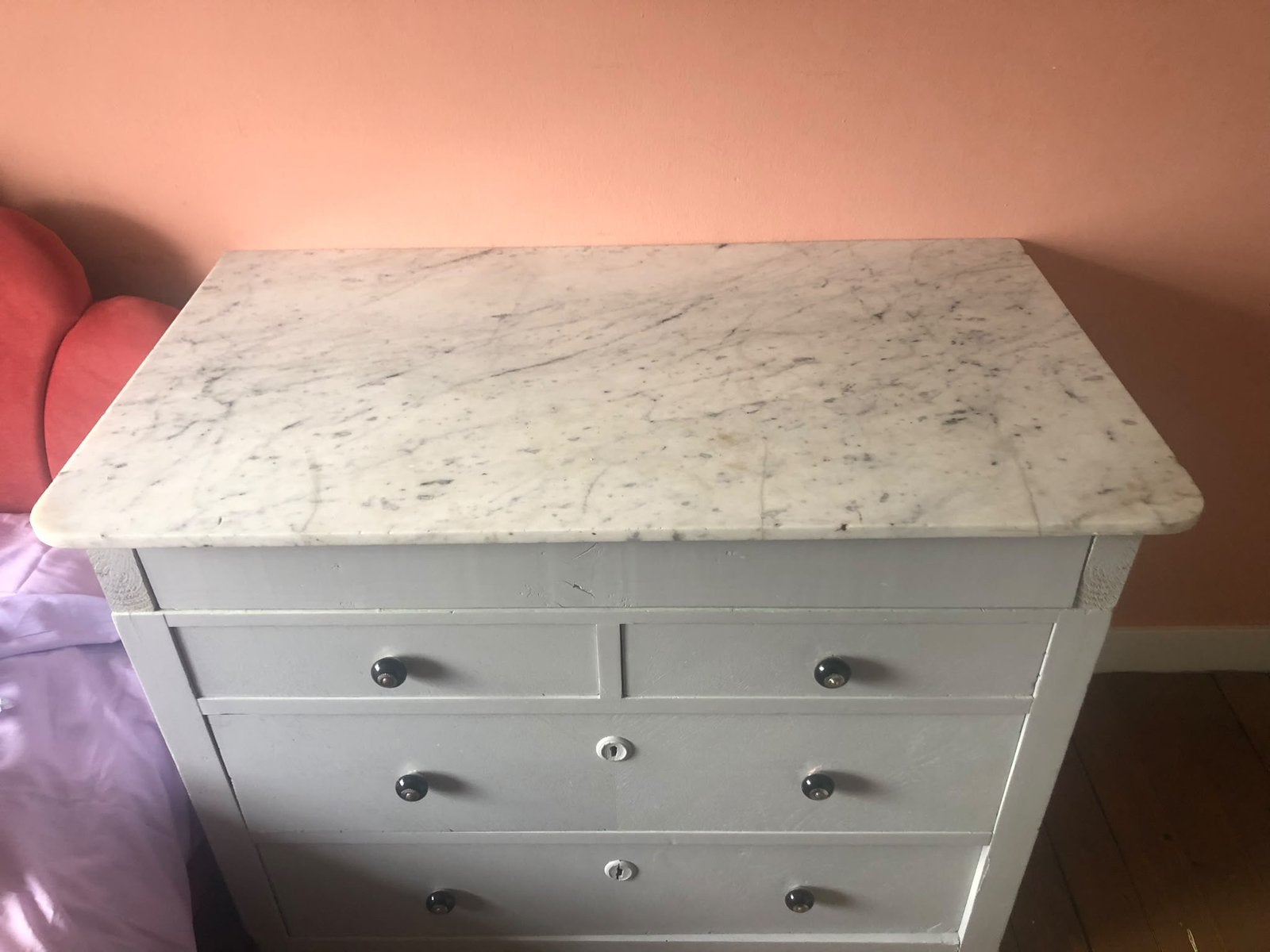 Commode / ladekast met marmeren blad, Zo goed als nieuw, 3 of 4 laden, Minder dan 100 cm, 25 tot 50 cm