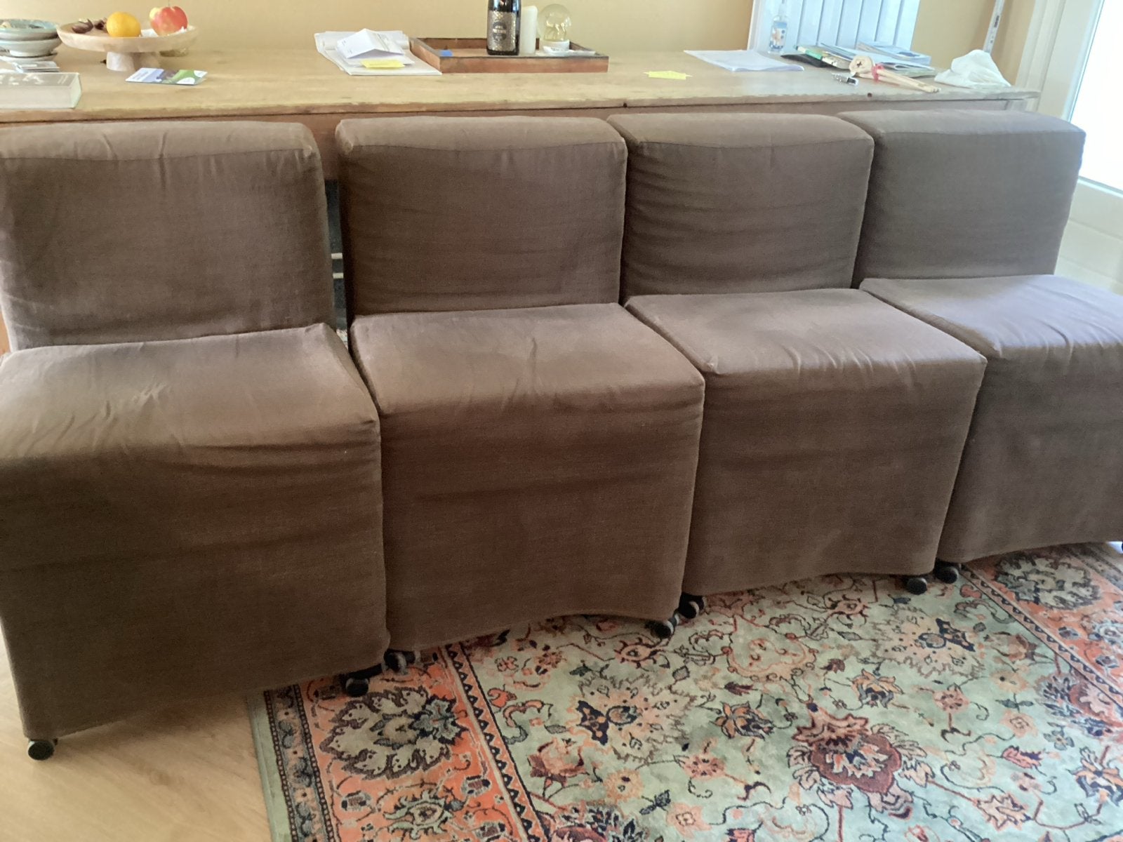 Comfortabele Design Henk Vos Linteloo Stoelen op wieltjes 4x, Ophalen, Gebruikt, Bruin, Eén