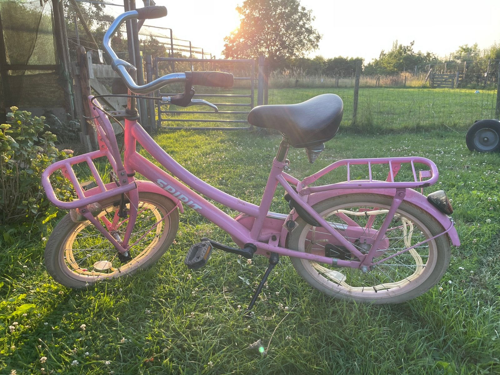 Roze Spirit kinderfiets met bagagedrager 20 inch, Ophalen, Gebruikt, Terugtraprem, 16 tot 20 inch