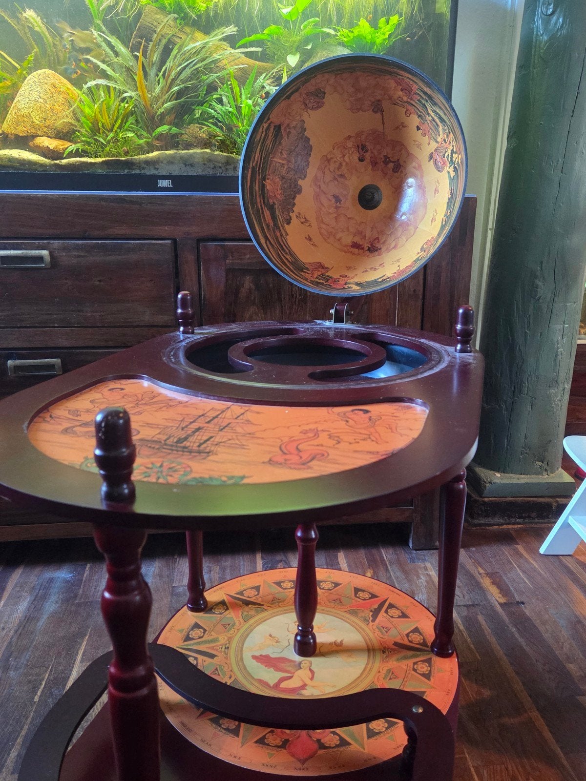 Vintage wereldbol bar met opbergruimte, Huis en Inrichting, Ophalen, Gebruikt, Bruin, Vintage