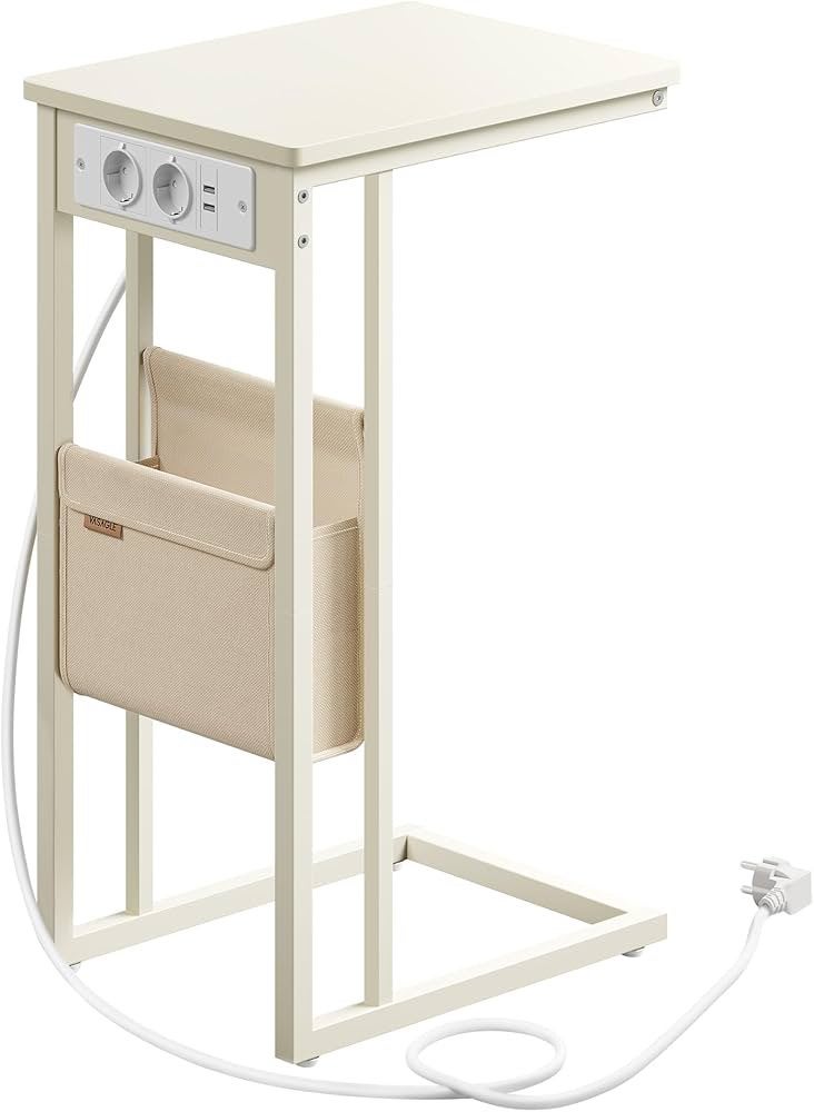 Bijzettafel met stopcontacten/USB - crème wit - LET356W02, Huis en Inrichting, Bureaus, Ophalen, Overige typen, Nieuw, Stopcontact