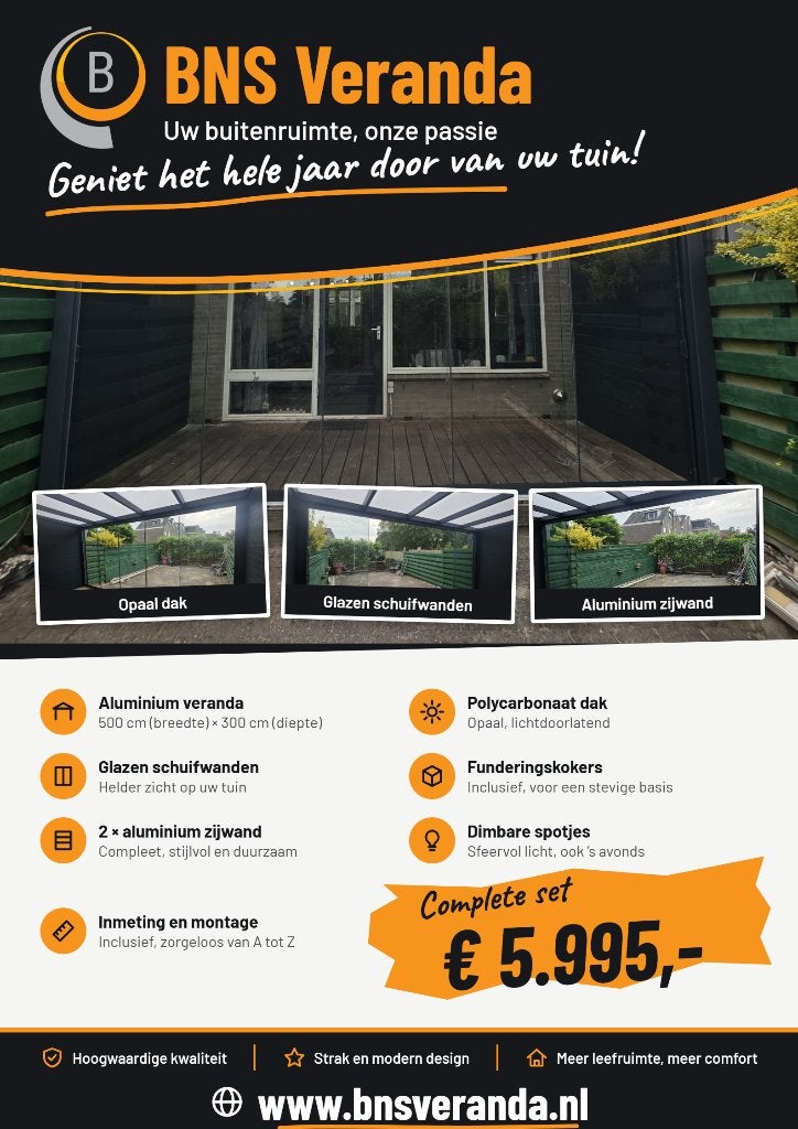 Aluminium overkapping, Tuin en Terras, Ophalen, Nieuw, Veranda