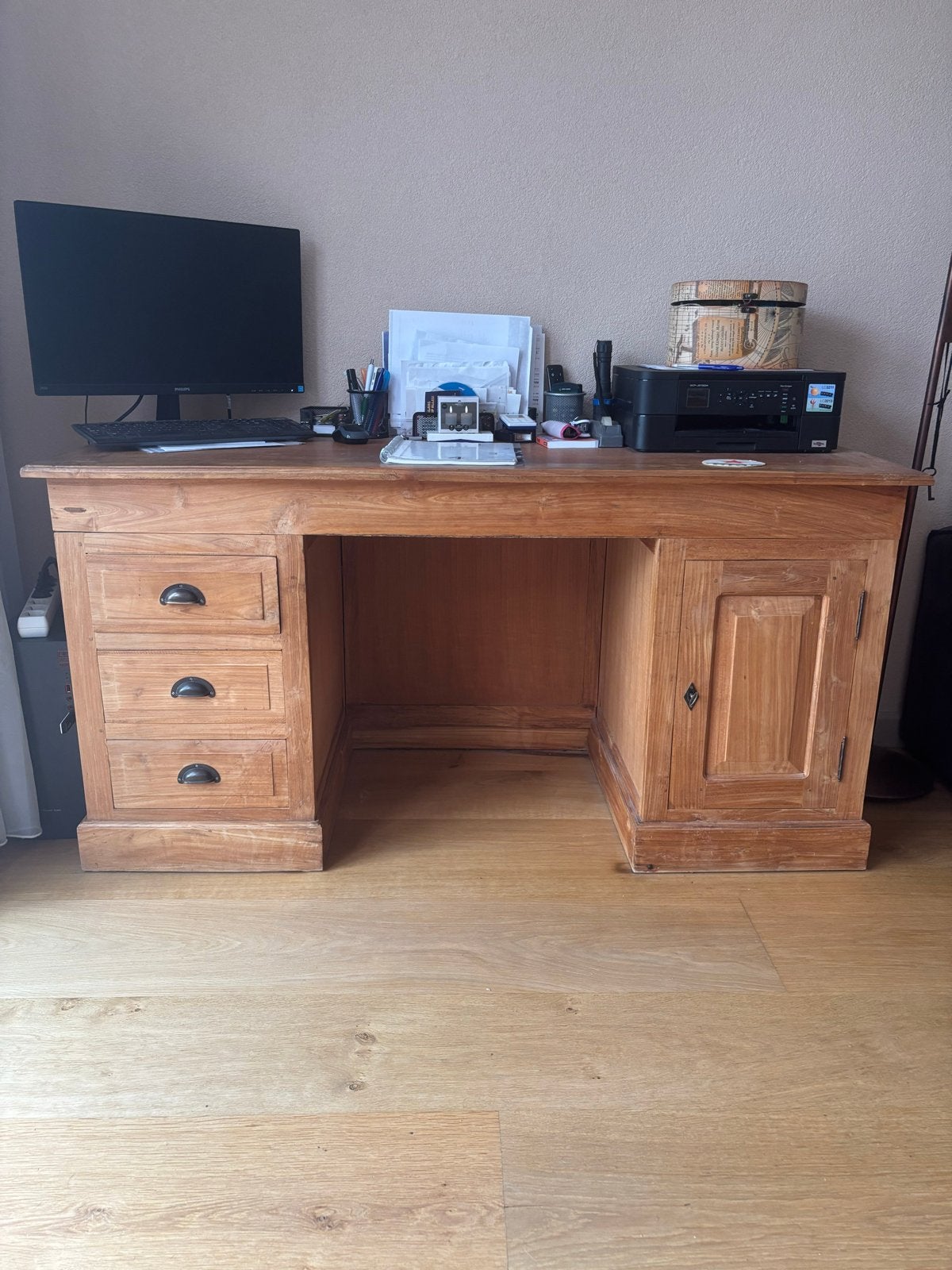 Teak bureau, Huis en Inrichting, Bureaus, Ophalen of Verzenden, Zo goed als nieuw, 60 cm, 150 cm