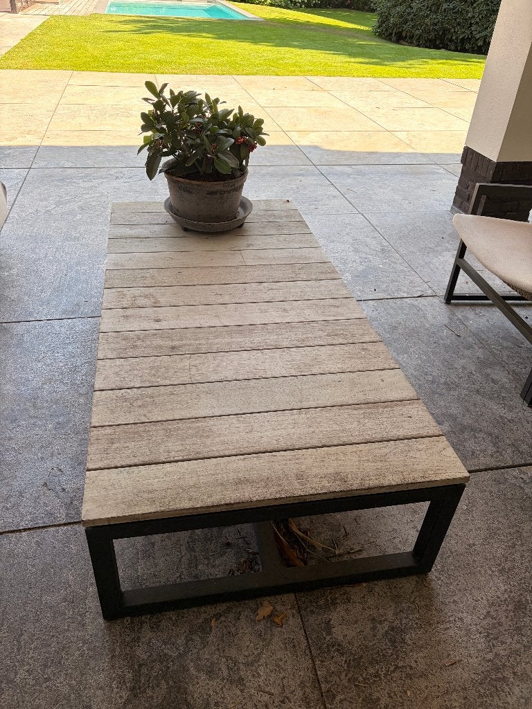 Borek loungetafel 161x77 - vergrijsd teak blad zwart alu, Ophalen, Gebruikt, Rechthoekig, Teakhout