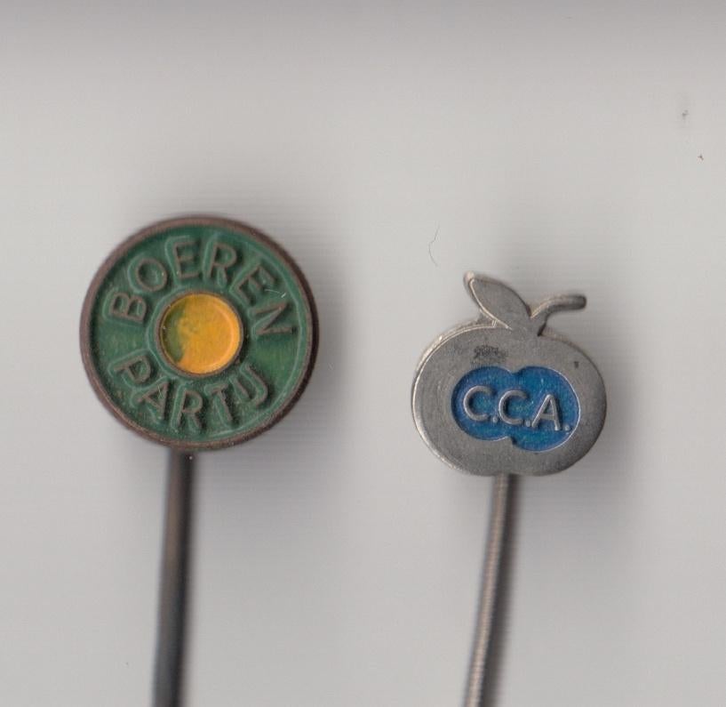 Boerenpartij CCA (voorlopers BBB CDA) Politiek speldjes, Verzamelen, Speldjes, Pins en Buttons, Gebruikt, Niet vindbaar, Niet vindbaar