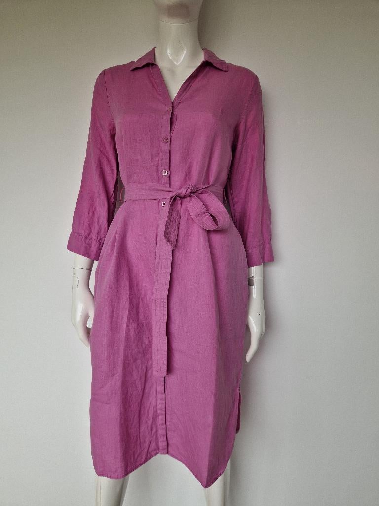 Kyra linnen doorknoopjurk. Maat 36, Roze., Nijmegen, Verhip-vintage.nl, Ophalen of Verzenden, Zo goed als nieuw