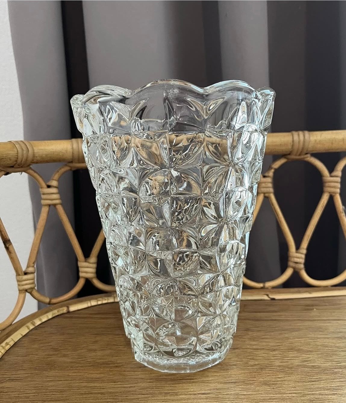 Vintage glazen vaas met ruitpatroon, Antiek en Kunst, Ophalen of Verzenden