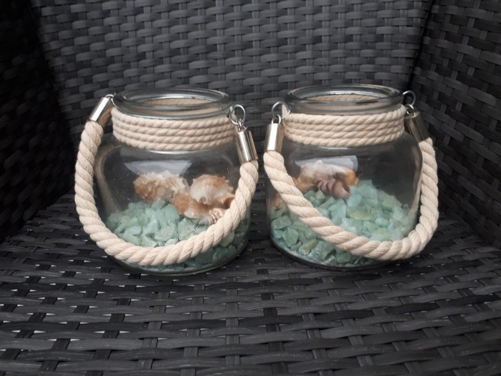 2 windlichten met mintgroen decoratie samen 2 euro, Ophalen, Nieuw