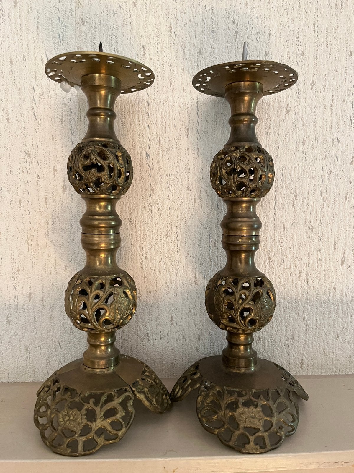 Set van twee kerk altaar kandelaars messing koper 27,5 cm, Ophalen of Verzenden, Overige materialen