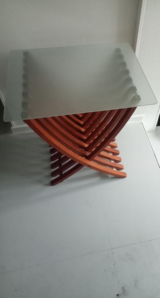 IGS 2 X BIJZETTAFEL NACHTKASTJE SALONTAFEL KERSENHOUT GLAS, Minder dan 55 cm, Gebruikt, Rechthoekig, Hout