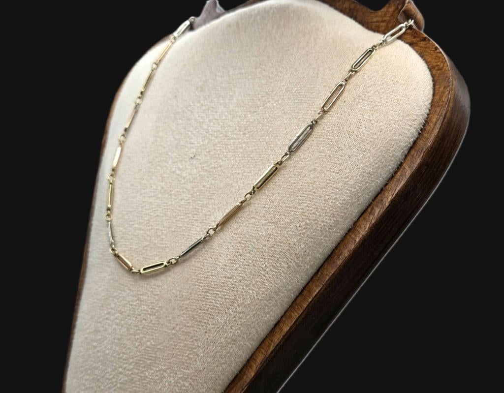 Gouden vintage tri-color schakel ketting/collier. 2026/128, ., Ophalen of Verzenden, Zo goed als nieuw, .