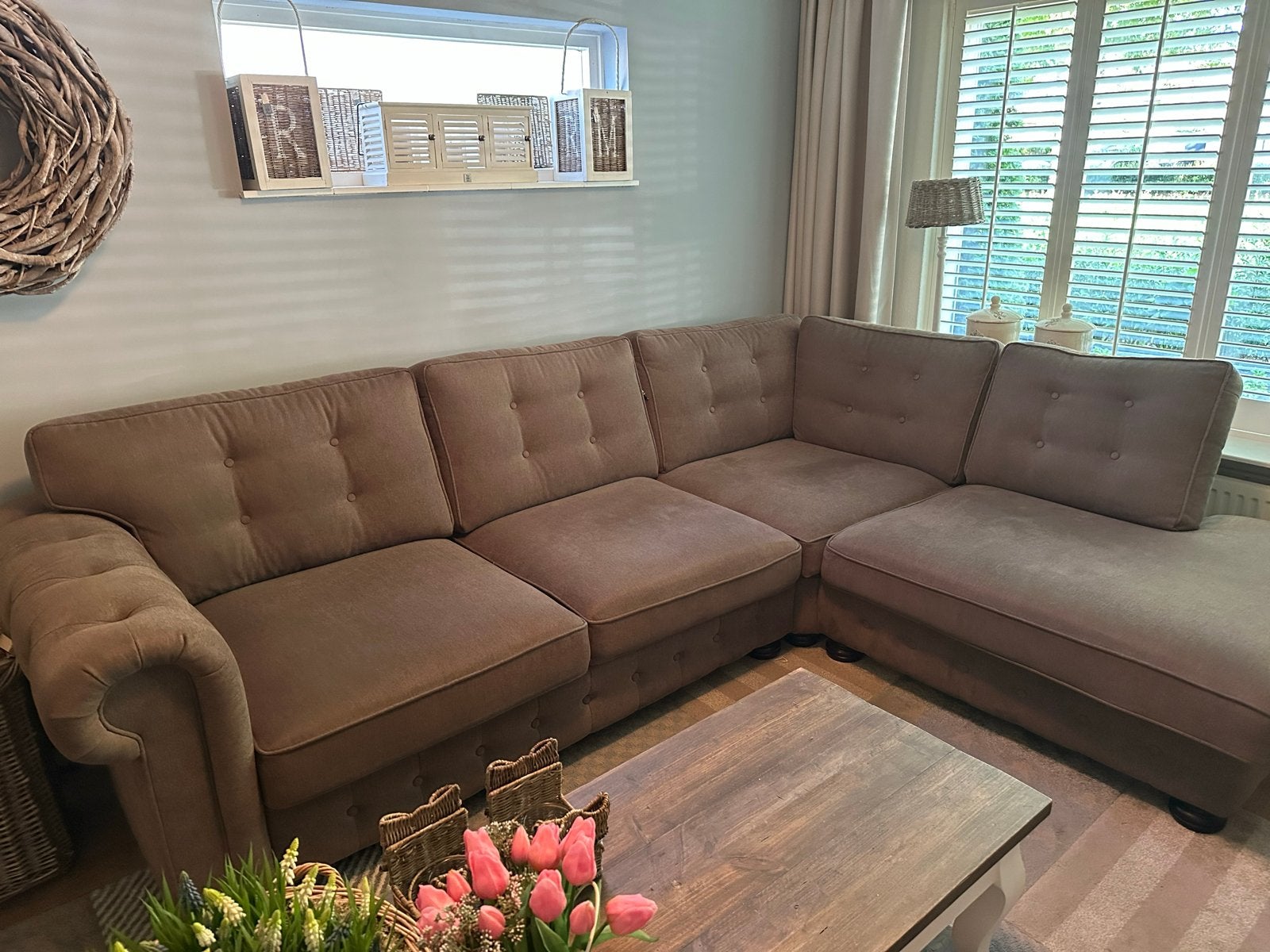 Grote hoekbank met chaise longue en poef, URBAN SOFA, Ophalen, Gebruikt, 100 tot 125 cm, Hoekbank