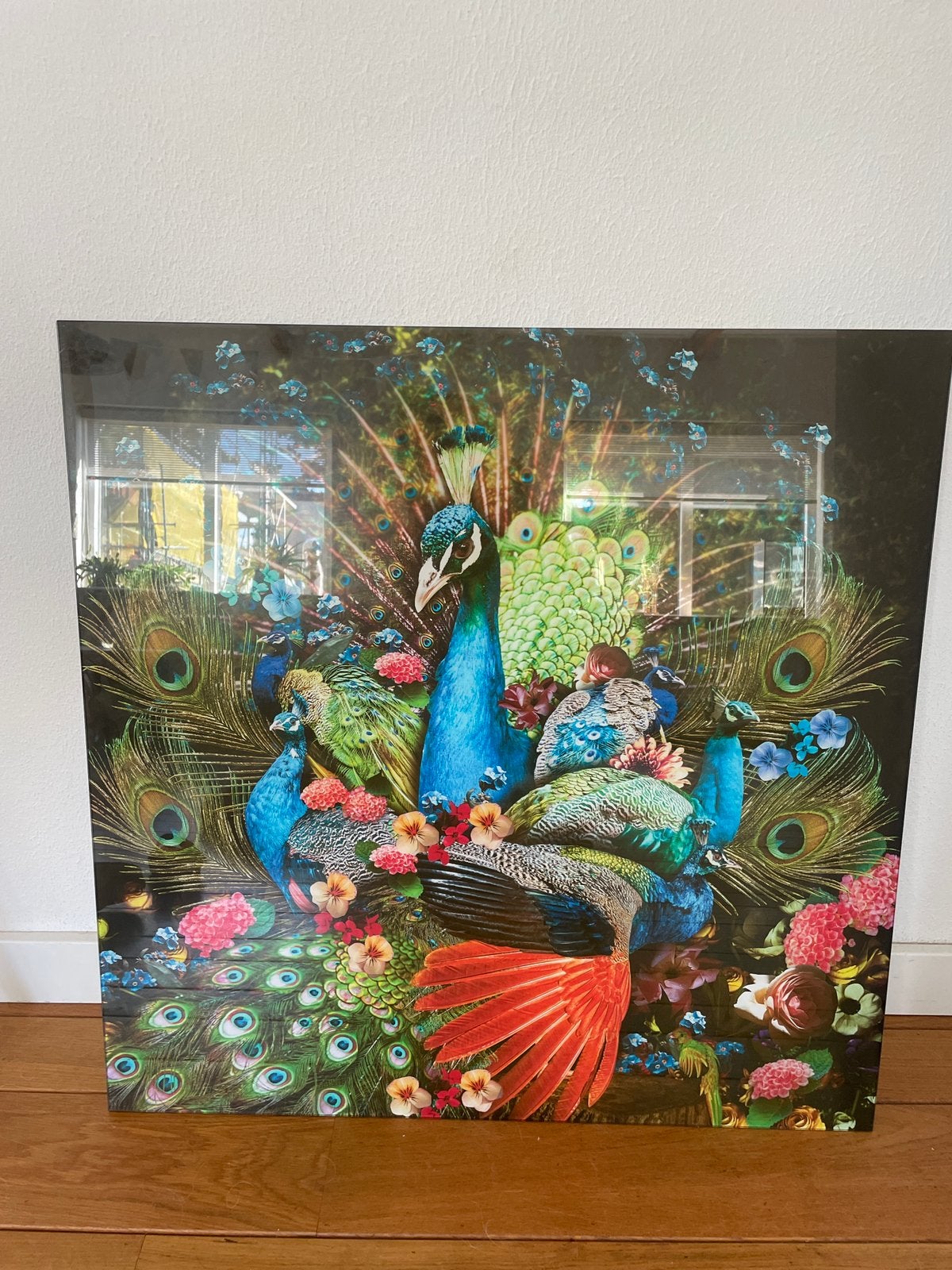 Glas schilderij pauw, Antiek en Kunst, Kunst | Schilderijen | Abstract, Ophalen