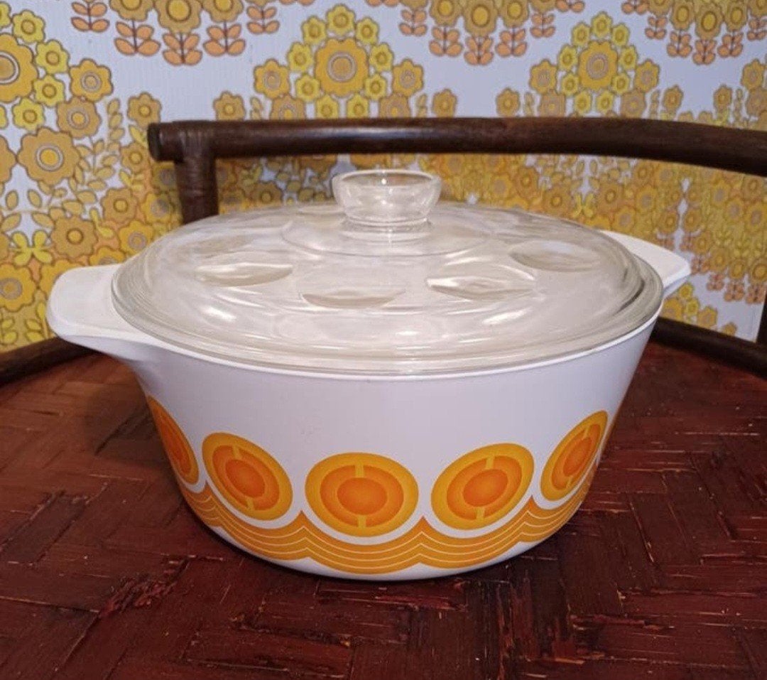 Vintage Pyrofam Electro Ovenschaal - Oranje Retro Design, Ophalen of Verzenden, Gebruikt, Overige materialen, Pot, Bus of Blik