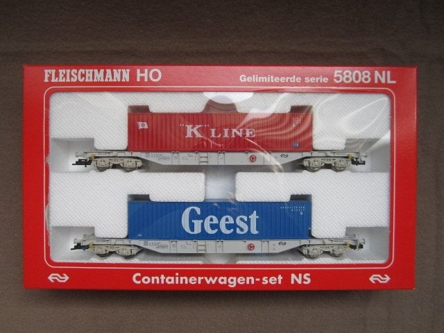 Containerwagon Geest K-Line Fleischmann H0 HO, Gelijkstroom, Fleischmann, Wagon, Ophalen of Verzenden