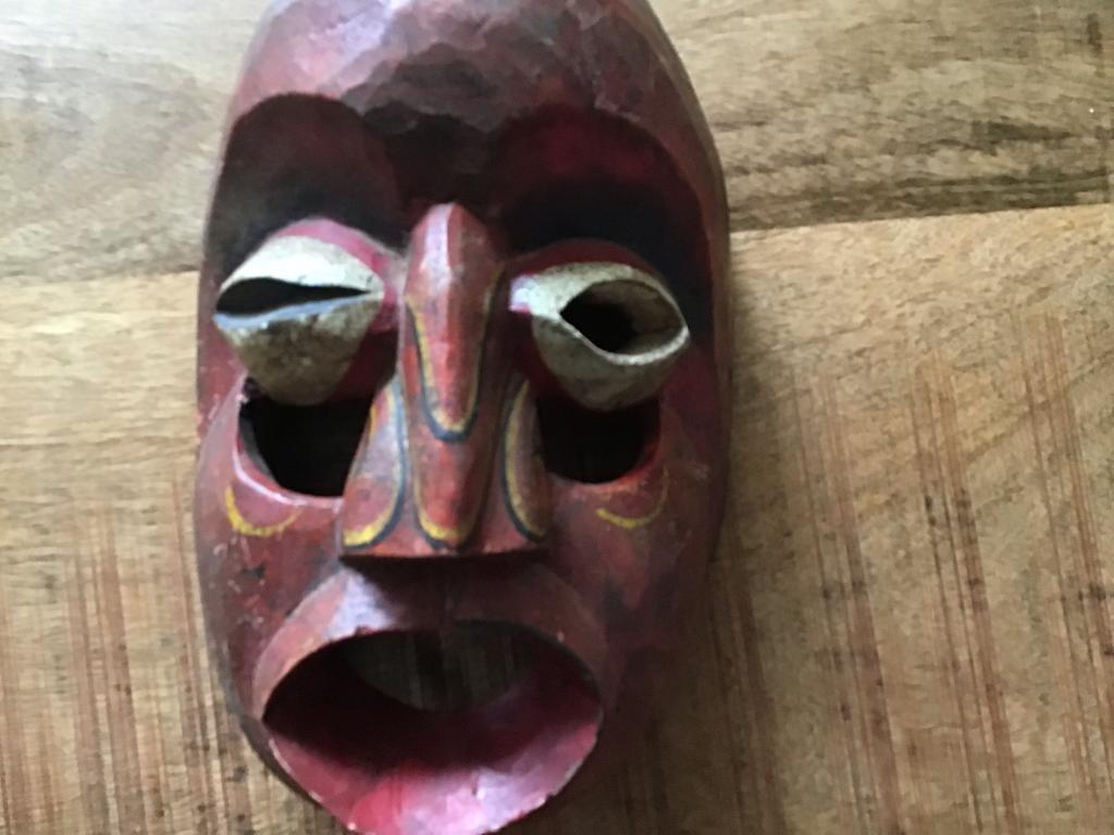 Vintage Houten Afrikaans Masker - Handgesneden Rood, Antiek en Kunst, Kunst | Niet-Westerse kunst, Ophalen