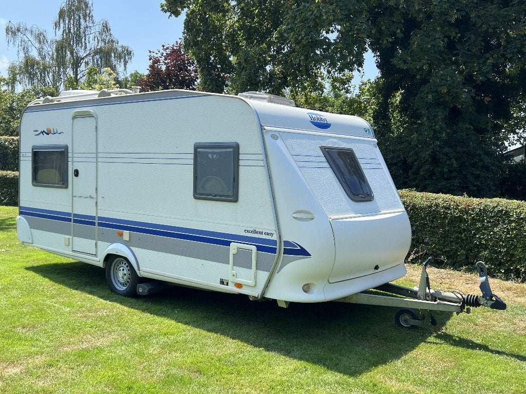 Hobby Excellent Easy 460 4-pers. caravan 2003 mover & airco, Caravans en Kamperen, Caravans, Omvormbare zithoek, Rondzit, Hobby
