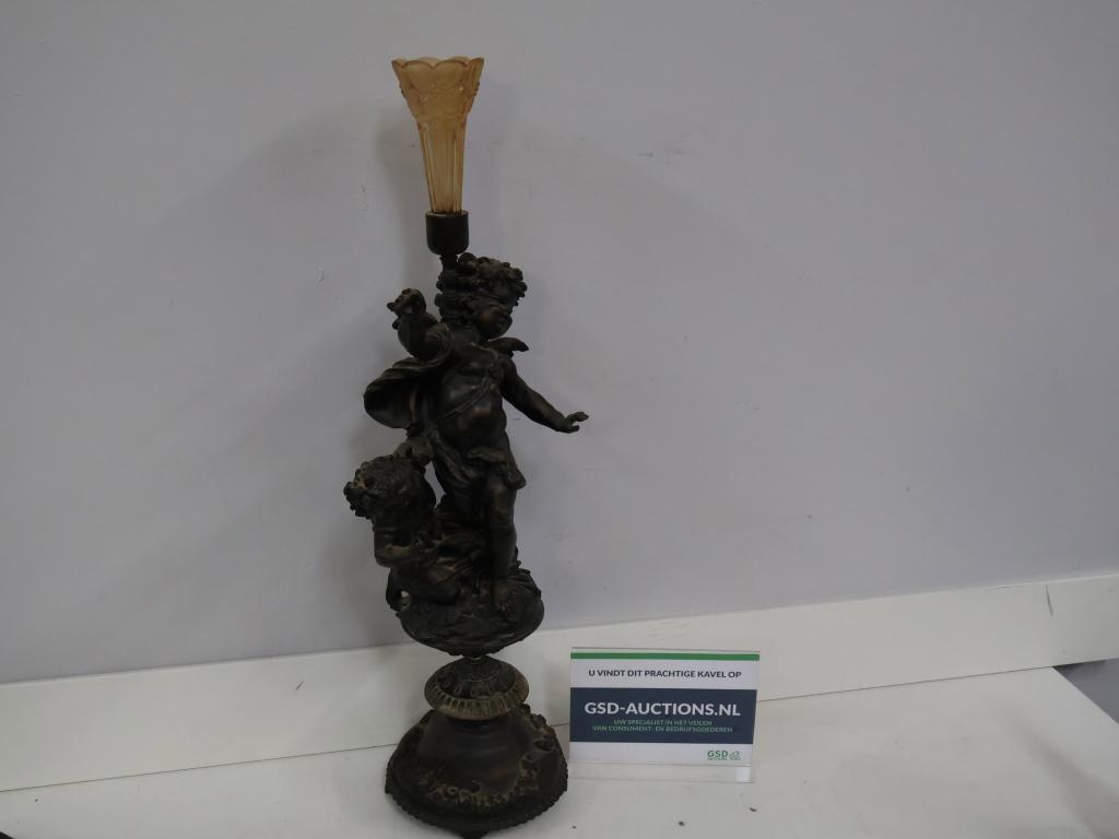 Antieke Spelter Tafellamp met Engelenvoet, Antiek en Kunst, Antiek | Lampen, Ophalen of Verzenden