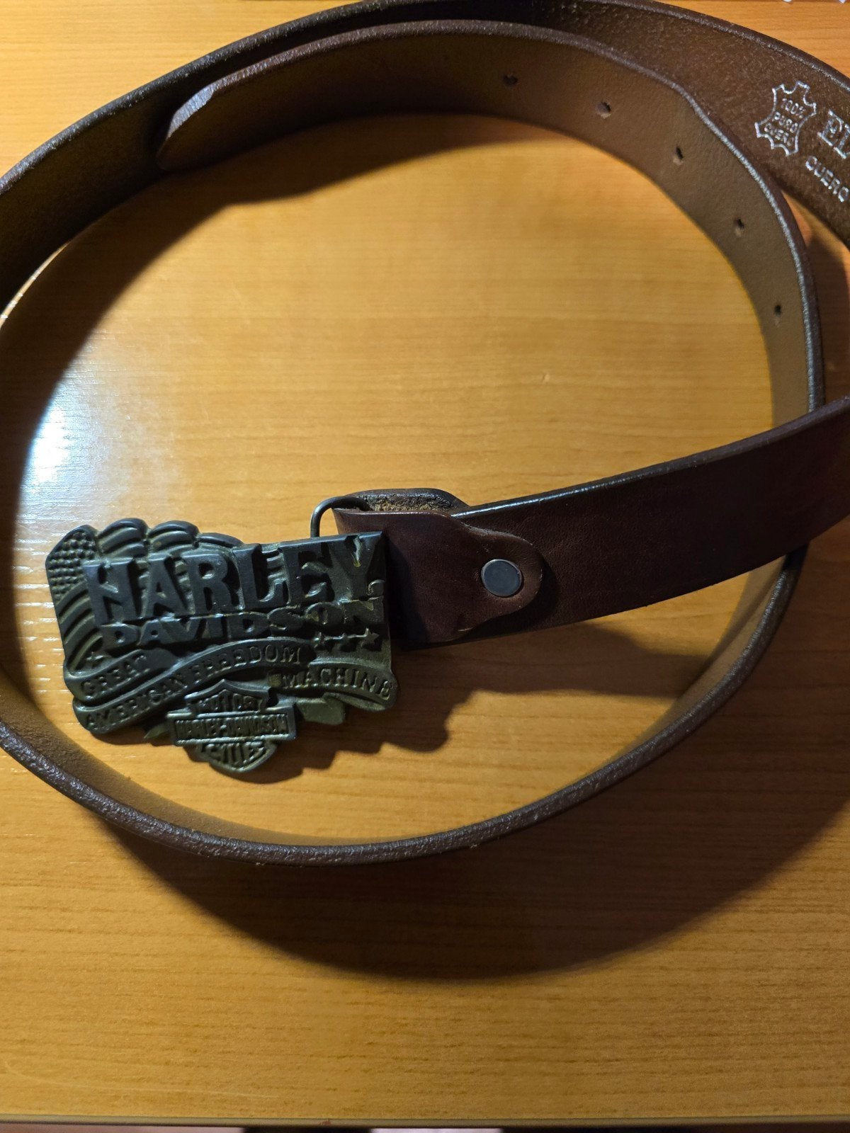 Harley Davidson Riem met El Rey Echt Lederen Band, Bruin, Echt leder, Harley Davidson, Riem of Ceintuur