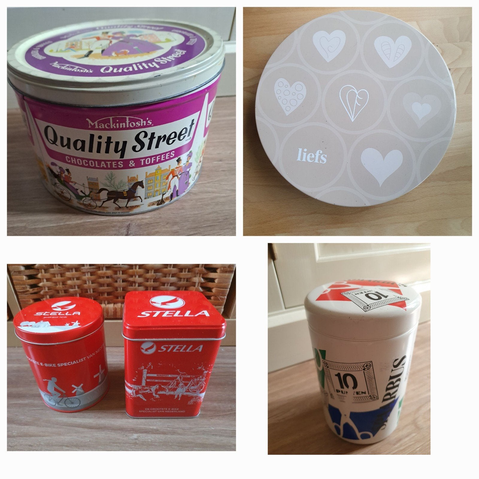 Diverse Vintage Blikken: Quality Street, Liefs, Stella, Verzamelen, Ophalen of Verzenden, Gebruikt, Overige