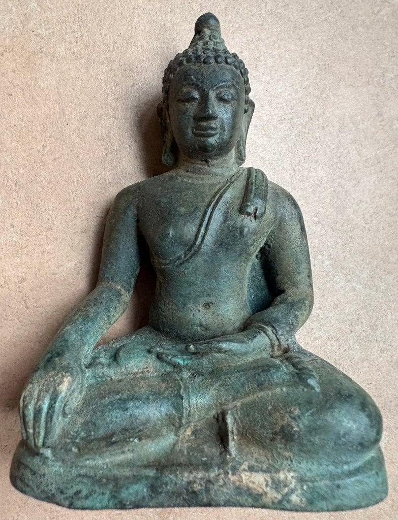 Oud Boeddha beeldje, brons (11 cm), Ophalen of Verzenden, Beeld, 11 cm, Brons