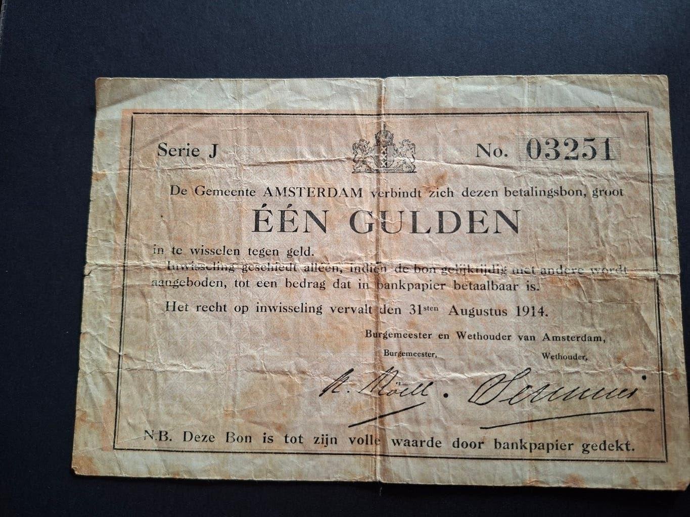Amsterdam 1 gulden noodgeld 1914, Postzegels en Munten, Bankbiljetten | Nederland, Verzenden, 1 gulden, Los biljet