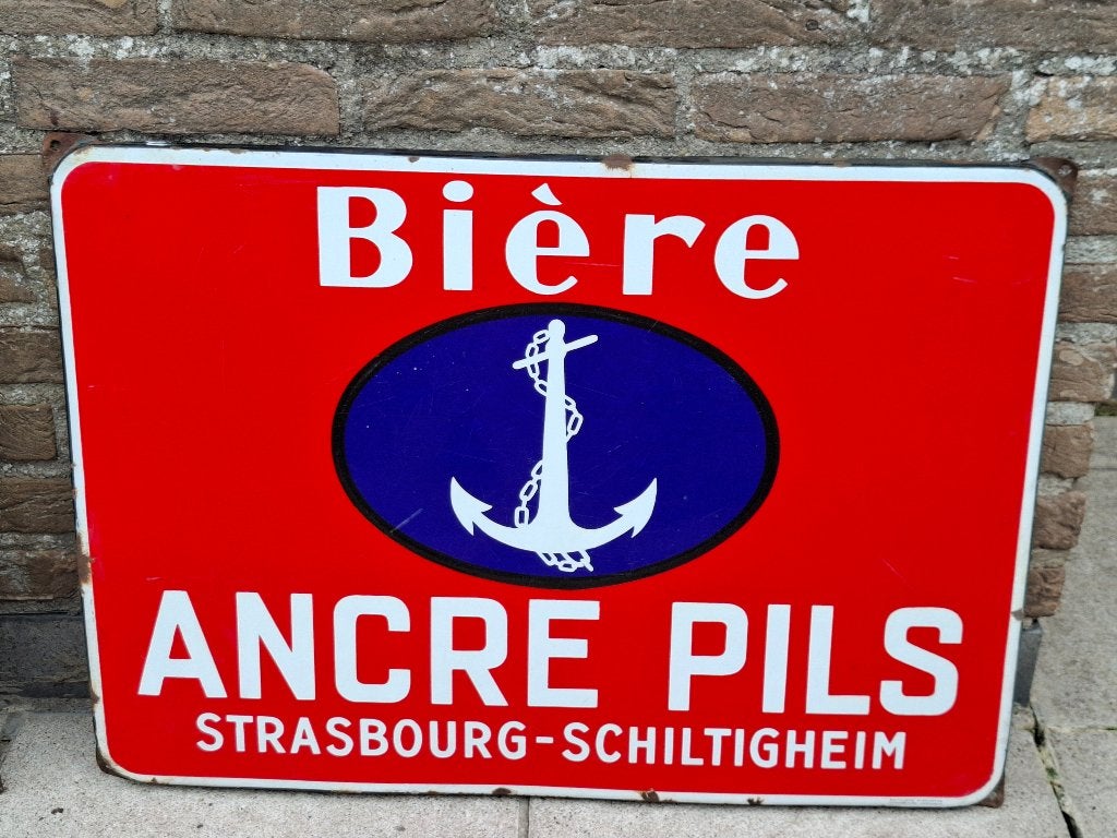 Emaillebord Bière Ancre Pils (Strasbourg) jaren 30, Ophalen of Verzenden, Nieuw, Reclamebord, Plaat of Schild, Overige merken