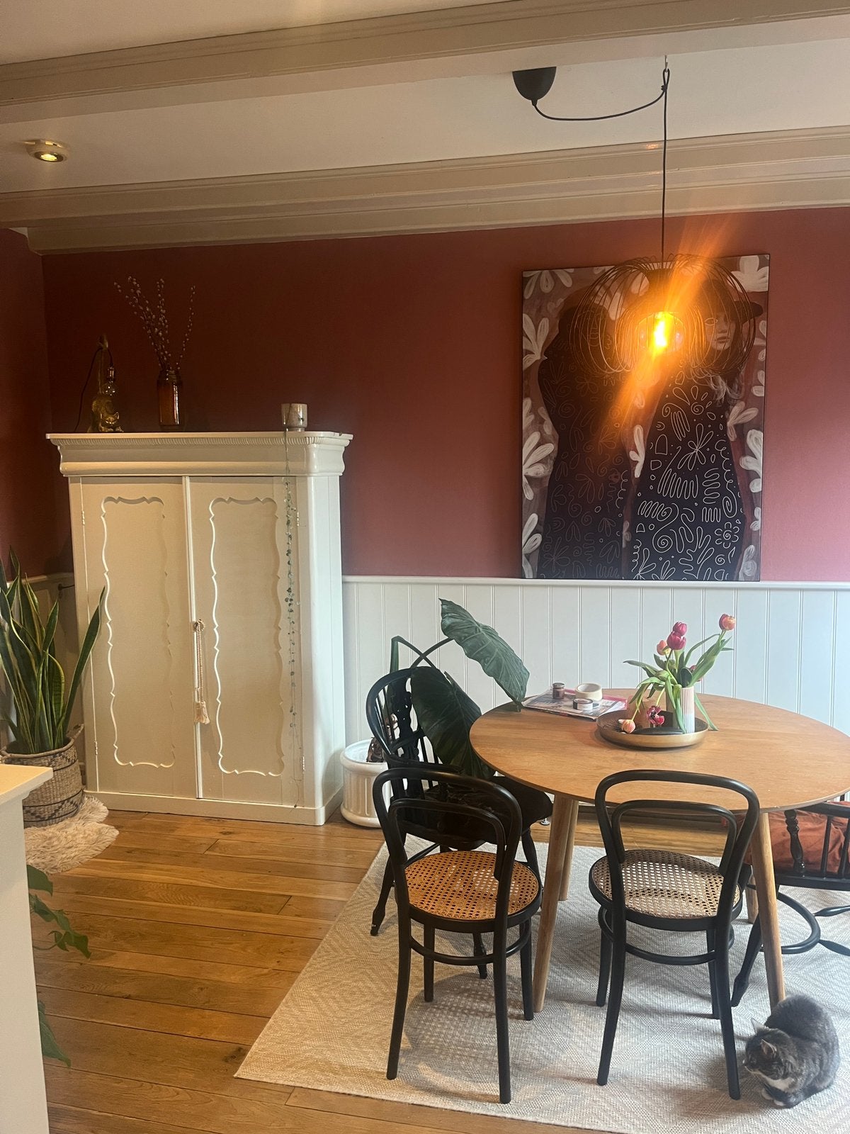 Houten ronde tafel Ulfborg, Huis en Inrichting, Ophalen, Overige materialen, Gebruikt, 100 tot 150 cm