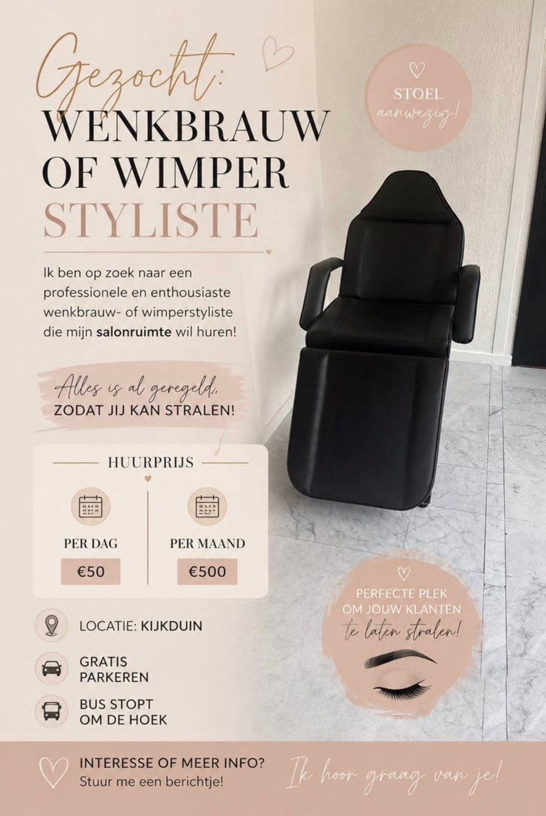 Gezocht wenkbrauwen of wimperstyliste!!, Ophalen of Verzenden, Zo goed als nieuw