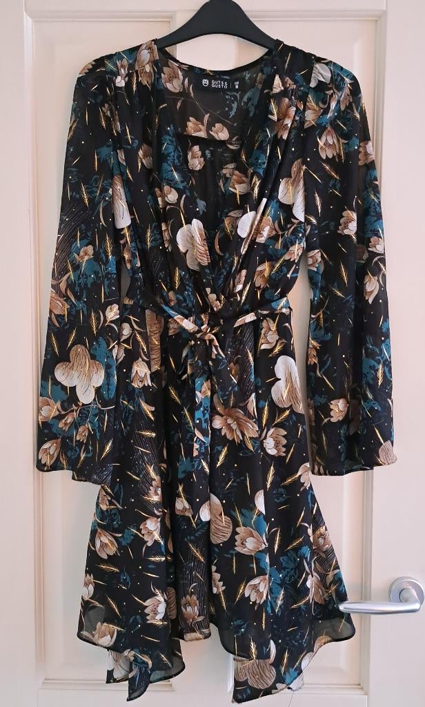 Guts & Gusto jurk zwart + beige turkoois bloemen M nr 50494, Kleding | Dames, Jurken, Zo goed als nieuw, Maat 38/40 (M), Zwart
