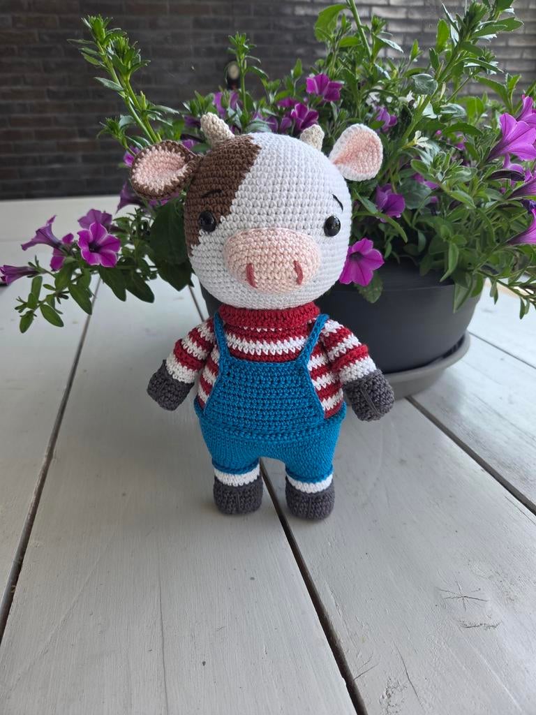 Nieuwe gehaakte koe - 20 cm - 100% katoen, Kinderen en Baby's, Speelgoed | Knuffels en Pluche, Handgemaakt, Nieuw, Ophalen of Verzenden