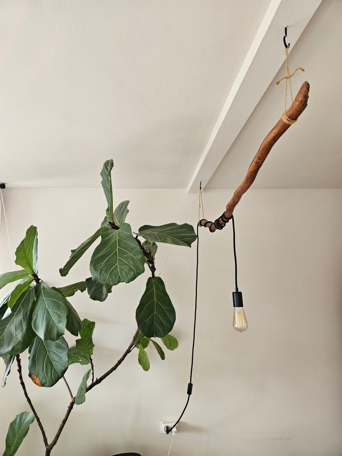 Unieke hanglamp van drijfhout met Edison gloeilamp, Ophalen, Rustiek, Industrieel, Bohemian, E27 (groot), Zo goed als nieuw