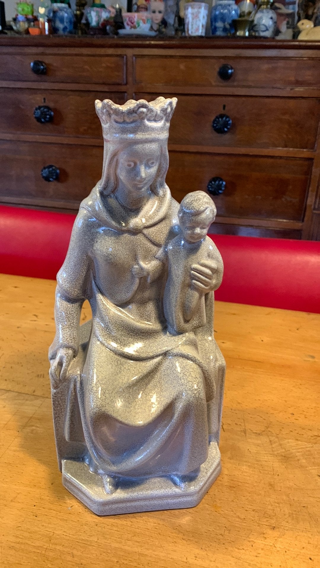 Gouda plateel beeld Madonna met kind uit ca 1930, Ophalen of Verzenden
