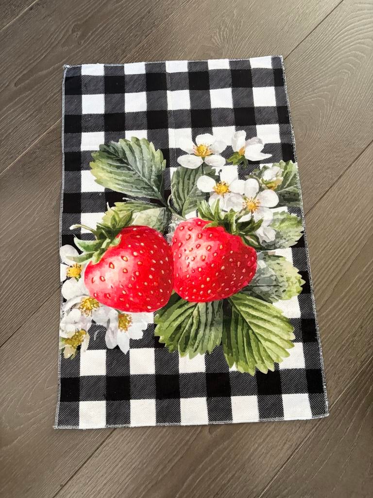 Zomerse aardbeien bloemen keuken/gastenhanddoek, Ophalen of Verzenden, Nieuw, Rood, Theedoek of Handdoek