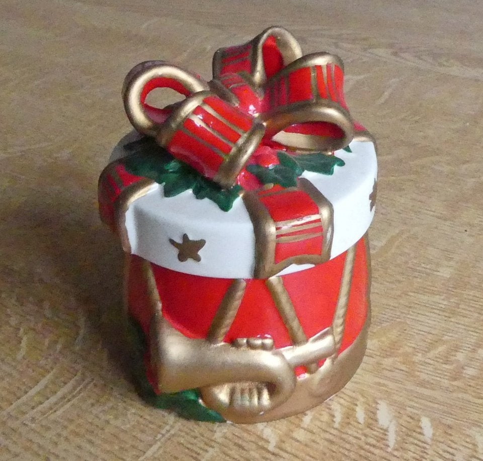 Kerst dekseldoosje trommel strik porselein doosje, Huis en Inrichting, Gebruikt, Overige typen, Ophalen of Verzenden, Overige stijlen