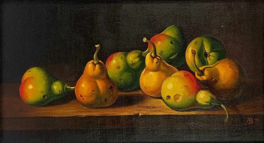213. Olieverfschilderij – stilleven met peren, 1993