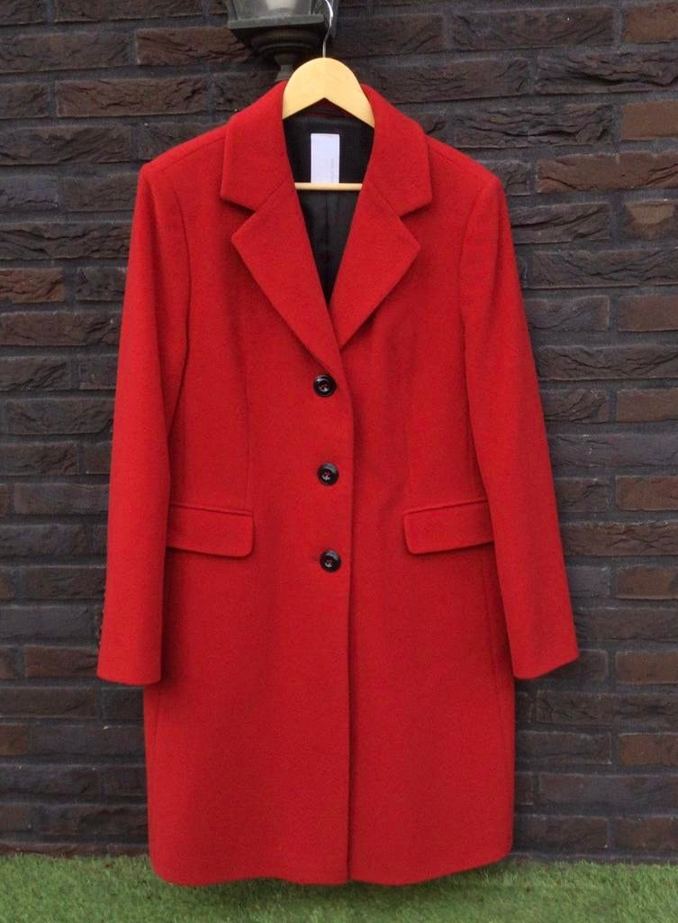 Mooi rode jas cashmere en virgin wool Erich Fend maat 42, Maat 42/44 (L), Zo goed als nieuw, Rood, Erich Fend
