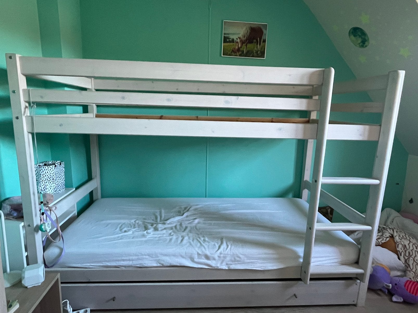 Stapelbed hout - grenen, Ophalen, Gebruikt, 90 cm, Tweepersoons