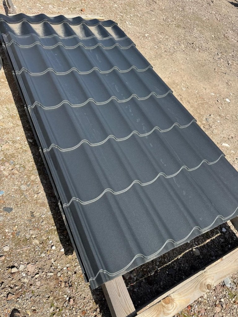 B keus Partij dakpanplaten wrinkle zwart 9005 190m lang, Doe-het-zelf en Verbouw, Dakpannen en Dakbedekking, Zwart, Zo goed als nieuw