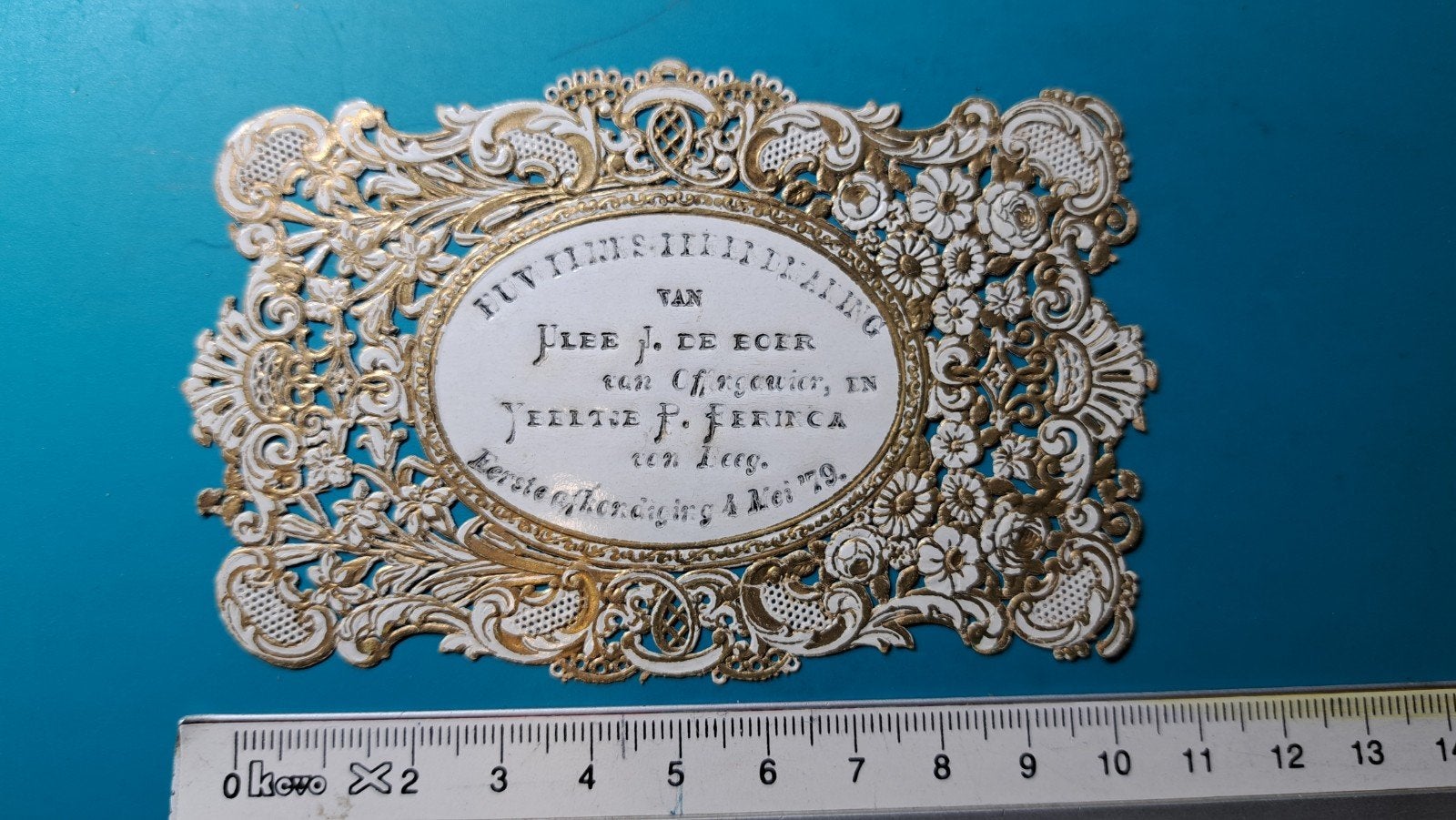 Offingawier, Heeg , porseleinkaartje, prentje ,huwelijk 1879, Verzenden, Voor 1920, Friesland