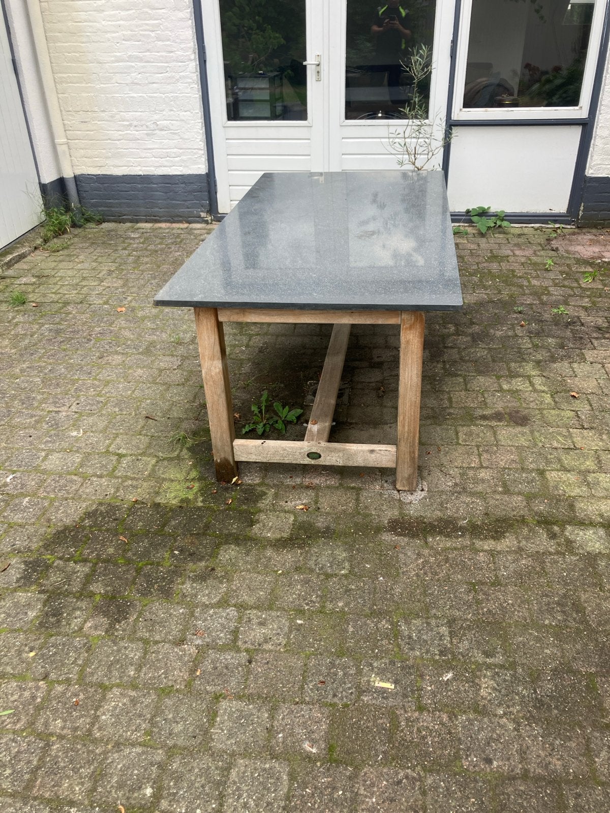 Tuintafel met natuurstenen blad (90x170cm), Ophalen, Gebruikt, Rechthoekig, Hout