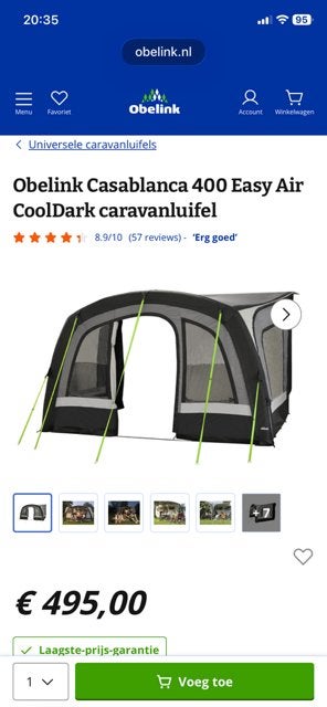 Obelink Casablanca 400 Easy Air CoolDark voortent, Ophalen, Zo goed als nieuw, Overige merken